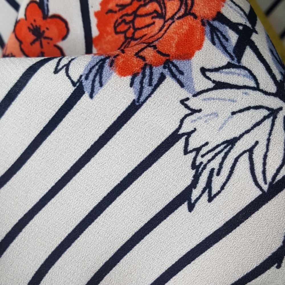Mandee Vintage Floral Striped 3/4 Sleeve Chiffon Top - Picture 10 of 12